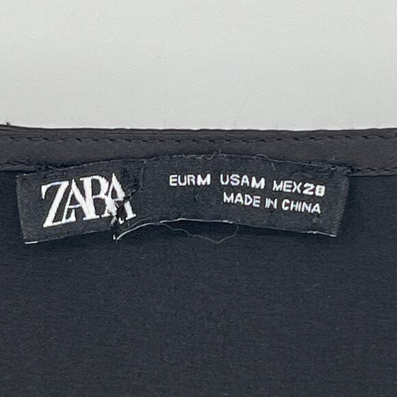 Zara Slip Wrap Dress Size Medium Black Satin - Picture 2 of 7
